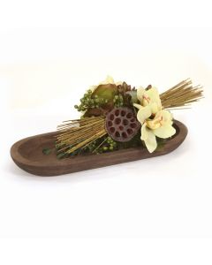 Cymbidium Orchid Mixed with Berries and Succulents in Wood Tray