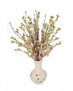 Cherry Blossoms in White Open Weave Vase