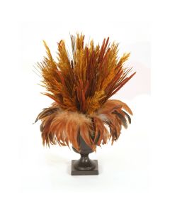 Aspen Gold Plumes with Burnt Oak Millet and Brown Grass and Turkey Feathers in Small Urn