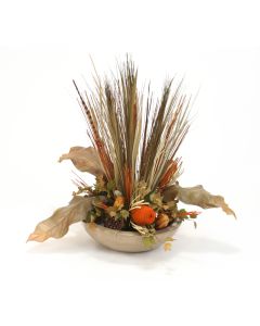 Greenery and Dried Mix in Mocha Leather Stone Bowl