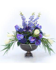 Tulips, Pansies and Iris in Hampton Urn