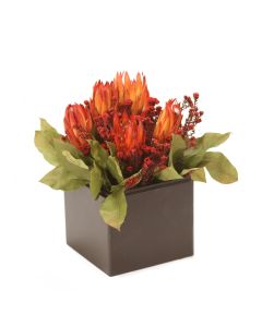 Natural Protea with Red Repens in Wood Planter