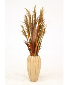 Dried Grasses in Tan Ribbed Vase