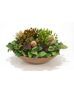 Mix of Grasses and Lemon Foliage in Stoneware Bowl