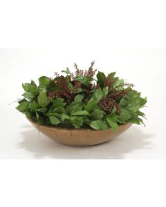 Lemon Leaves with Berries and Natural Pods in Round Stoneware Bowl
