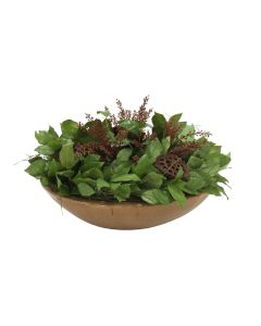 Lemon Leaves with Berries and Natural Pods in Round Stoneware Bowl