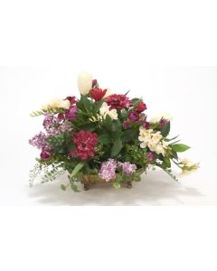 Lilac, Freesia with Greenery in Oval Metal Tray