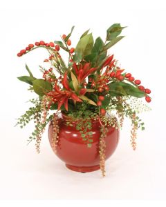 Mixed Berries and Flowers in Rust Red Ceramic Planter