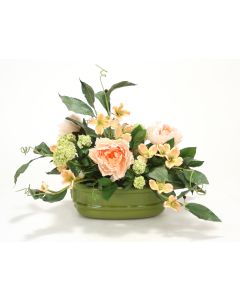 Snowballs, Peonies, Dogwood, Foliage in Sage Green Lion Head Planter