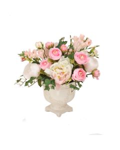 Pink Peonies in White Urn