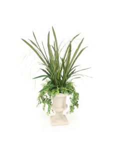 Fern with Cymbidium Foliage and Ivy in Grey Classic Urn