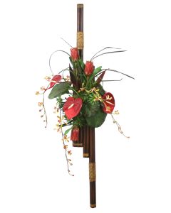 Orchid, Proteas, Antheriums, Tropical Foliage Wall Decor On Bundled Rattan Poles