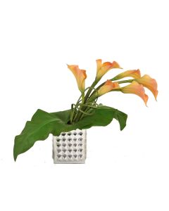  Lt Rose Cream Draping/Calla Lillies in Dimpled Square Aluminum Planter