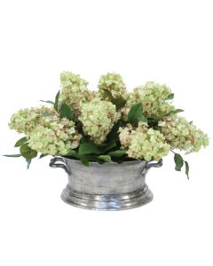 Hydrangeas in Oval Pewter Planter