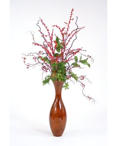 Faux Berries, Branches and Foliage in Stained Flared Wood Vase