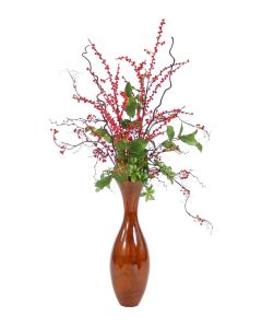 Faux Berries, Branches and Foliage in Stained Flared Wood Vase