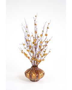 Antique Gold Peach Blossoms and Birch Limbs in Gold Glazed Porcelain Vase