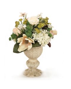 Cream White Hydrangea with Roses in Urn