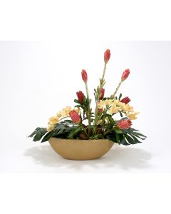 Tropical Mix in Honey Walnut Oval Terrazzo Planter