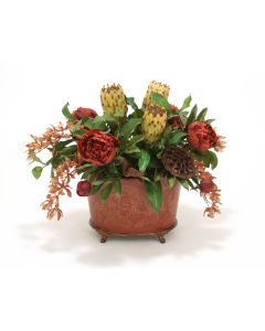 Traditional Spice Tone Floral in Oval Footed Handpainted Wood Planter
