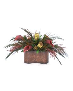 Calla Lilies and Proteas in Kidney Shaped Planter