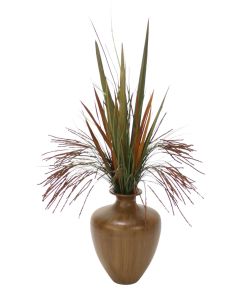 Seeded Grass and Blade Grasses in Brown Vase
