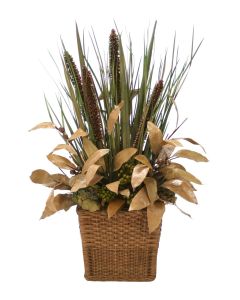 Fall Natural Grasses and Cierus Stalks in Small Rectangle Floor Basket