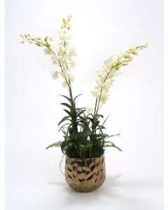 White Orchids and Greenery Mix in Burnt Gold Gabi Planter