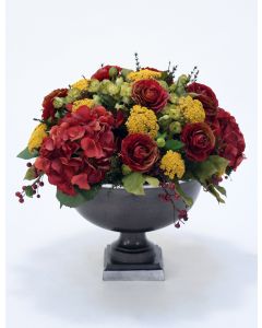 Fall Toned Hydrangea and Rose Mix in Hampton Urn