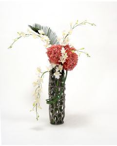 Honeycomb Black Nickel Vase with Orchids and Allium