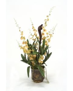 Gold Orchid with Vanda in Metal Bronze Pot