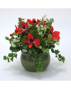 Red Anemone Arrangement in Green Planter