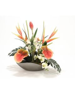 Heliconia, Orchids and Antherium in Black Nickel Curved Tray