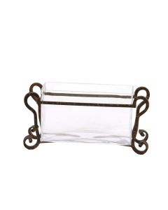 Clear Glass Pillow Vase In Wrought Iron Stand