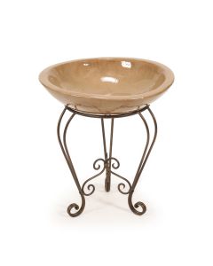 Queen Anne Plant Stand Glazed Bronze with Mocha Stone Bowl