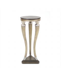 Tri Leg Silver Leaf Pedestal with Black Leather Top
