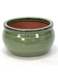 Large Round Falling Green Glazed Planter