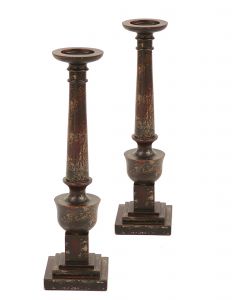 Aged Wood Candlestick Pedestal (Set of 2)