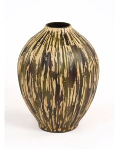 Hand Painted Underglazed Porcelain Vase in An Aged Leatherlook