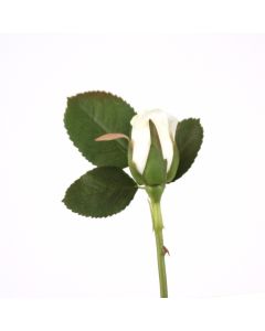 Small Rose Bud with Leaves in Bridal White
