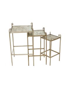 Mosaic Ceramic Top Pewter Nesting Tables - Set of 3