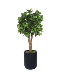 8' Fiddle Leaf Tree in Tall Round Black Fiberstone Planter