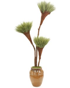 7' Basil Grass Pom Pom in Extra Large Glazed Mocha Egg Pot