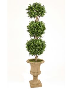 Boxwood 3 Ball Topiary in Tan Resin Classic Urn