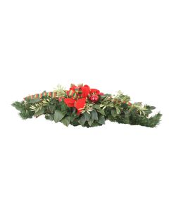 Table Decoration with Red Berries and Frosted Ribbon