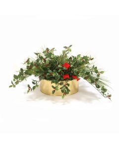 Mixed Pine with Holly in Brass Oval Planter