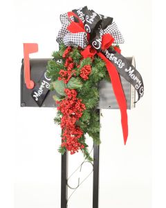 Mailbox Garland Adorned with Red Berries and Black and White Ribbons