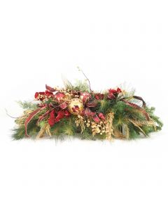 Burgundy and Gold with Mixed Pine Mantle Arrangement