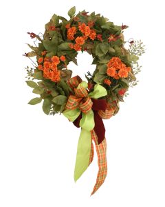 Fall Wreath with Mixed Mums, Greenery and Branches