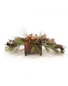 Long Needle Pine with Laurel and Mimosa Bronze Garland and Metallic Accents